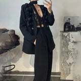 Temperament High-End Suit 2025 Autumn And Winter New Splicing Flowers Ribbon Suit High Waist Repair