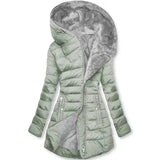 Winter Warm Wool Collar Cotton Clothes Women Zipper Long Sleeves Cotton Coat Hooded