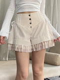 Buckle Tie With Casual Shorts Sweet Spicy Fashion Lotus Leaf Side To Receive Waist Wide Legs Hot Pants
