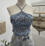 Shooting Spice Girls Letter Printing To Make Old Hole Hanging Neck Sling Vest Short With Chest Cushion Top