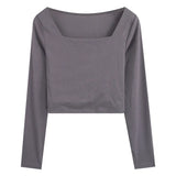 Zingj Autumn Hot Girl Square Collar Short Jacket Female Autumn Dress 2024 New Slim Inside The Bottom Shirt Long-Sleeved T-Shirt