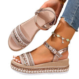 Summer New Large-Size Fish Mouth Buckle Slope Heel Sandals Women's Fashion Comfortable Thick-Soled Bright Face Women's