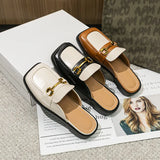 And Autumn New Bag Head Half Slippers Female British Style French Style Metal Outside Wearing A Foot Pedal Muller Shoes Large-Size