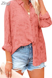See Through Jacquard Mesh Shirts Women Long Sleeve White Tops 2023 Women's Elegant Streetwear Button Down Blouse