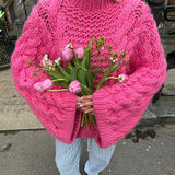Women's INS Burst Round Horn Horn Sleeve Knitted Loose