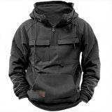 And Autumn New Men's Hooded Solid Color Sweater Youth Sports Multi-Pocket