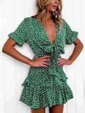 2023 Women Dress Boho Floral Ruffle Short Mini Dress Summer Knot Sexy V-Neck Party Holiday Dress Femme vestido de