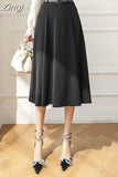 Women's Skirts High Waist Mid-calf A-line Pockets OL Skirt Solid Skirts for Women Vintage Fashion 2023 Summer Pleated Belt