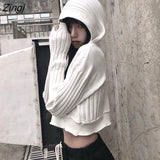 Women Chic Slim Soft Street Wear Single Breasted White Sweater Ladies Trendy Solid Leisure Hip Hop Stretchy Leisure