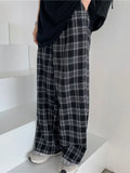 Women Plaid Pants Casual Black Oversize Loose Summer Wide Leg Trouser Retro Teens Harajuku Hip Hop All Match