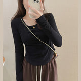 Zingj Velvet Inside The Bottom Shirt Female 2024 Autumn And Winter Long-Sleeved T-Shirt Slim Show Thin Design Sense Of Foreign Style Student Jacket