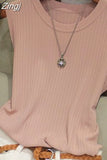 Ice Silk Knitted Vest Gym Tank Top Women Round Neck Thin Sleeveless Shirt Summer wide shoulder Loose Blusas 4588