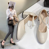 Women's 2025 Four Seasons New Round Head Simple Shallow Single Shoes Women's Buckle Thick Heel High Heels Women's