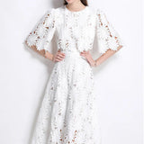 High-End Squeal Hook Lace Set Women's Summer Fashion Short Horn Sleeve Shirt High Waist