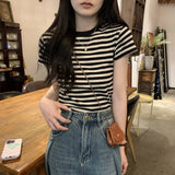 Zingj Bottom Shirt Summer 2024 New Design Sense Short-Sleeved T-Shirt Women's Retro Student Slim