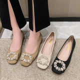 Fashion Commuting Single-Shoe Women 2025 Autumn New Casual Square Head Pearl Bean Shoes Korean Version Of Shallow Women's