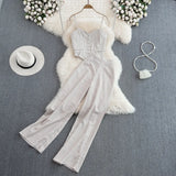 Sexy Striped 2Pcs Set Elegant Single Breasted Strap Camis Tops + High Waist Pants Casual Two Pieces Suits Female New
