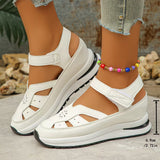 New Thick-Soled Sandals Hollow Breathable Sports Sandals Large-Size Women's Solid Color Head Magic Stickers
