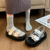 Sandals Women's 2025 Summer New Thick Bottom Korean Version Vintage Round Head Double Buckle With Student Leisure Beach