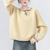 Sweater Women's New Loose Lazy Horn Buckle Knitted Shirt Tops In Autumn And Winter