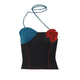 Zingj Women's Wear 2023 Autumn New Sexy Hot Girl Spell Color Flower Three-Dimensional Decoration Wrapped Chest Design Sense Vest