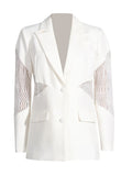 Zingj Spring New Fashion Temperament V Collar Hollow Out Perspective Lace Splicing Design Sense Long Sleeve Suit Jacket