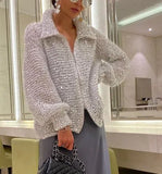 Zingj Autumn And Winter New Advanced Temperament Small Fragrant Wind Comfortable Sequin V Neck Sweater-Outfit