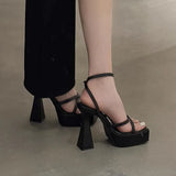 Summer New Waterproof Table Cross-Belt Behind The Empty Word With Exposed Toe Thick Women's Thick Heel