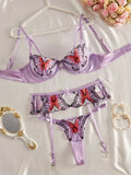 Purple Butterfly Embroidery Lingerie Set- Outfit