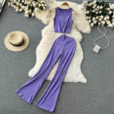 Zingj Kong Flavor Retro Knit Suit Short Sleeveless Jacket Women's High Waist Horn
