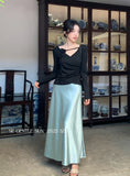 Xixi 2025 Spring New Temperament High-Waisted Half-Body Skirt Heavy Imitation Acetic Acid-Bated Ass Skirt Women
