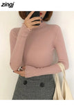 Spring Autumn Winter High Elastic Slim Sweater Women Turtleneck Ruched Women Sweater Fashion Solid Chic Knitted