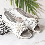 Slopes And Slippers Wearing Women's Summer Leisure Round Head Hollow Pure Color Flowers Decorated Lazy