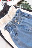 Women's Denim Shorts Summer 5Xl High Waist Elastic Waist Harem Ruffle Shorts Jeans For Women