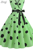 Women 2023 Summer Polka Dot Vintage Dress Sexy Deep V Neck Sleeveless Party Sundress Elegant Casual Belt Beach