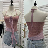 Shooting Pure Lust Style Set Hanging Neck Lace Hollow Sling Sling Vest + Short Lotus Leaf Side Shirt