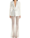 Spring And Summer New Hollow Nail Bead Three-Dimensional Flower Suit Pearl Brighten Mesh Trousers