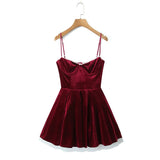 Red Velvet Strap Flare Mini Dress- Outfit