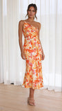 Zingj Summer New Stylish Temperament Diagonal Collar Sling Fishtail Print Dress