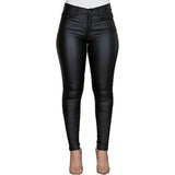 Women's Pants Solid Color PU Leather Pants Sexy Small Foot Pants Spicy Trousers High Waist