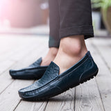 Seasons Men's Bean Shoes British Black Driving Shoes Leather Spring And Summer Casual Shoes Fashion Warm Lazy