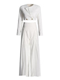 Zingj Casual Suit Female 2024 Summer New Long Sleeve Short Suit Coat Mesh Open Fork Wide Leg