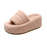 Women Wear 2025 Full-Length Teddy Slippers With Open-Toe