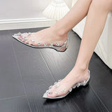 Transparent Water Drill Single Shoes Women 2025 Summer New Banquet Flat Bottom Small Fish Mouth With Feet Wedding Shoes Korean Version Of