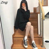 Sleeve Dress Women Hot Sale 4XL Black Harajuku BF Korean Style Sashes Womens All-match Chic Simple Student Streetwear