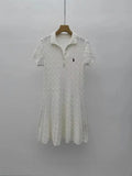 Short-Sleeved Knitted Dress Woman 2025 New College Style Polo Collar Slimming