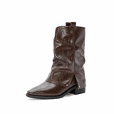 Heavy Trouser Tube Boots Women's Tips 2025 Autumn And Winter Design Feel The Western Boots In The Coarse And Medium Boots Women's