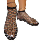 Hollow Fishing Net Water Drill Sandals Women 2025 New Breathable Hot Diamond Lightweight Flat Roman