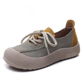 Leather Round Head Casual Shoes Women 2025 Spring New Flat Bottom Lace Single Shoes Fashion Leather