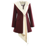 Early Spring Irregular Splicing Fake Two-Piece Hooded Long Blazer Top